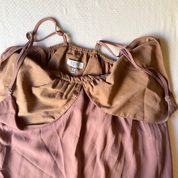 TOBI Women Maxi Dress size M Sleeveless Deep Cut V-neck Slit Backless Dusty Pink - Picture 6 of 12